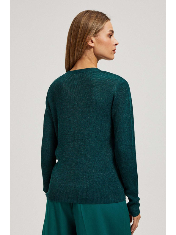 Moodo Smaragdzöld karcsúsított V-nyakú pulóver Moodo