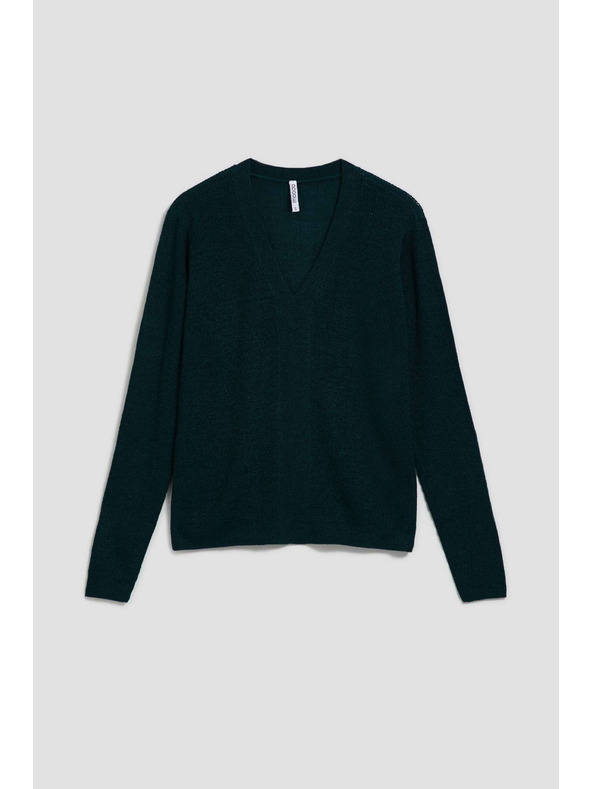 Moodo Smaragdzöld karcsúsított V-nyakú pulóver Moodo