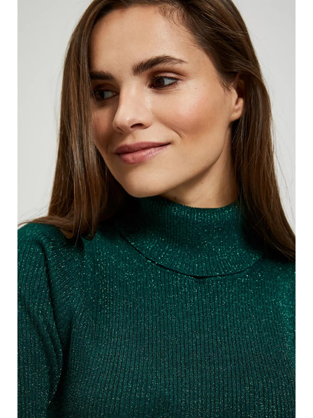 Moodo Smaragdzöld metálfényű garbós pulóver Moodo