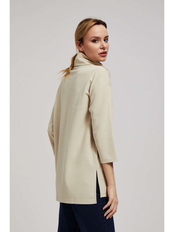 Moodo Széles nyakú homokszínű pulóver Moodo