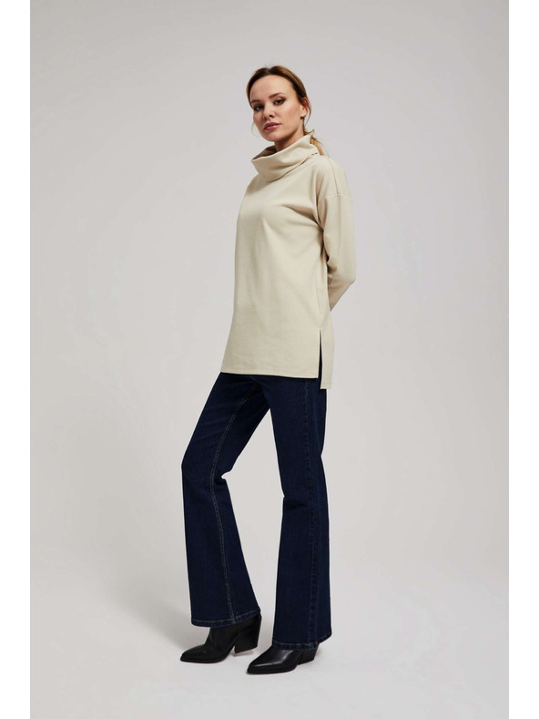Moodo Széles nyakú homokszínű pulóver Moodo
