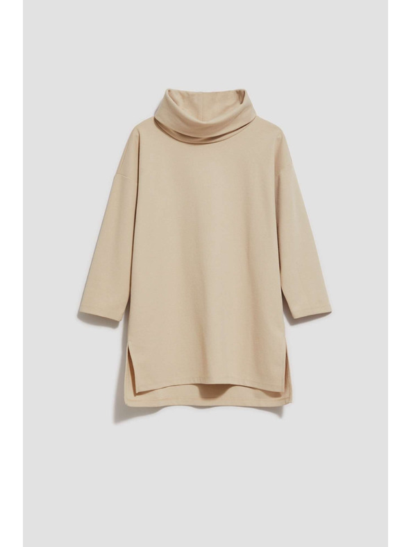 Moodo Széles nyakú homokszínű pulóver Moodo