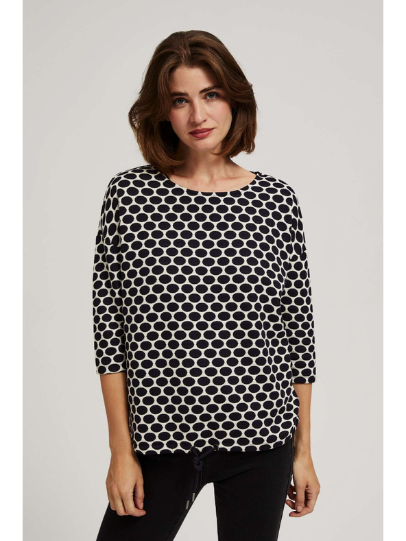 Moodo Fehér és sötétkék blúz geometriai mintával Moodo