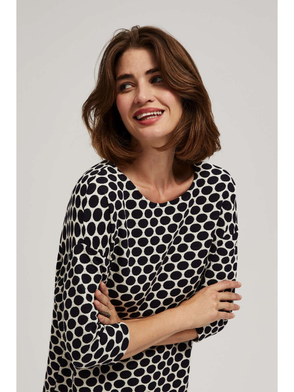 Moodo Fehér és sötétkék blúz geometriai mintával Moodo