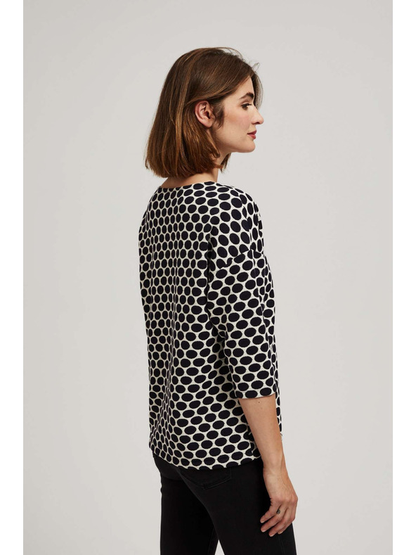 Moodo Fehér és sötétkék blúz geometriai mintával Moodo