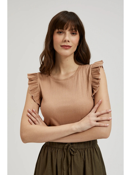 Moodo Bordázott fodros vállú blúz bézs Moodo