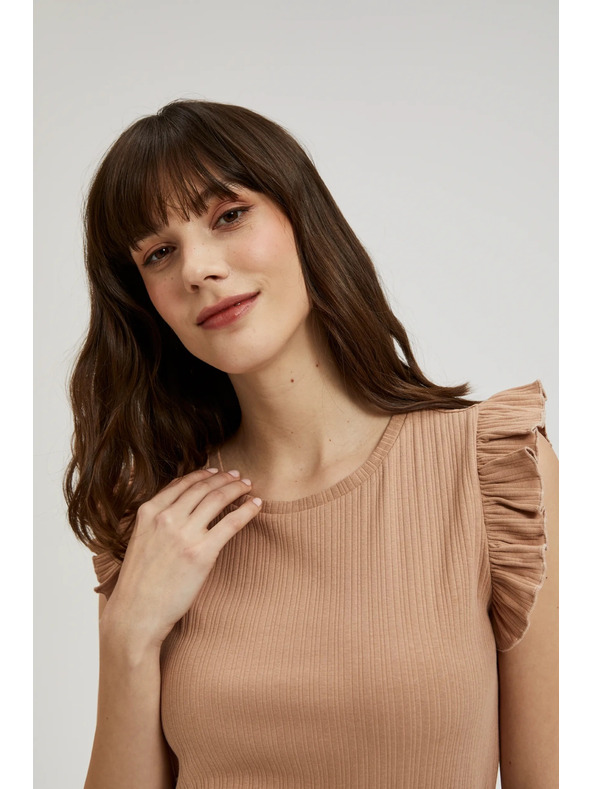 Moodo Bordázott fodros vállú blúz bézs Moodo