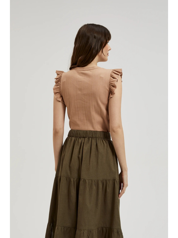 Moodo Bordázott fodros vállú blúz bézs Moodo