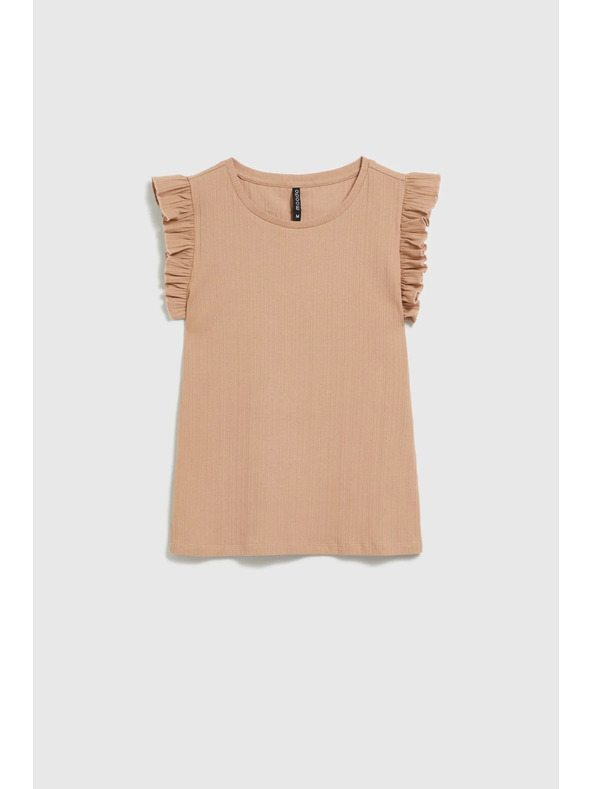 Moodo Bordázott fodros vállú blúz bézs Moodo