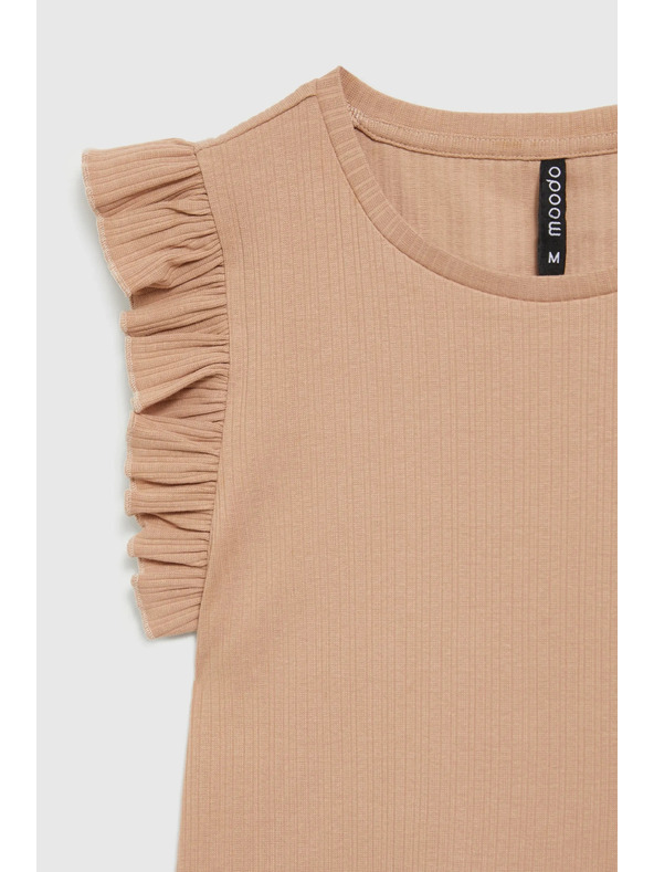 Moodo Bordázott fodros vállú blúz bézs Moodo