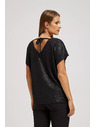 Moodo Elegáns fekete V-nyakú fényes anyagú blúz Moodo