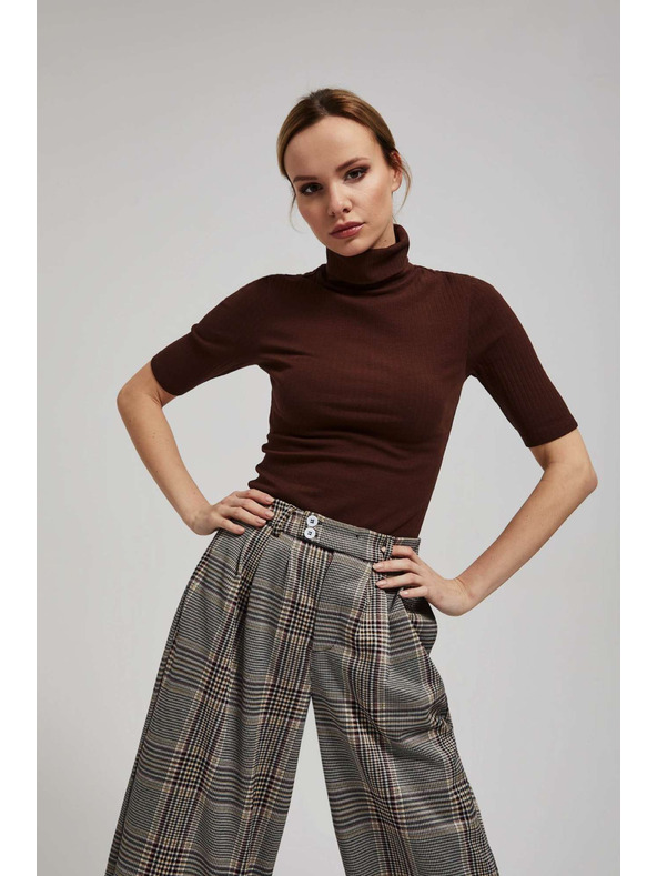 Moodo Bordázott garbós blúz barna Moodo