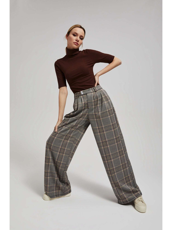 Moodo Bordázott garbós blúz barna Moodo