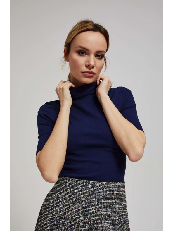 Moodo Bordázott garbós blúz sötétkék Moodo