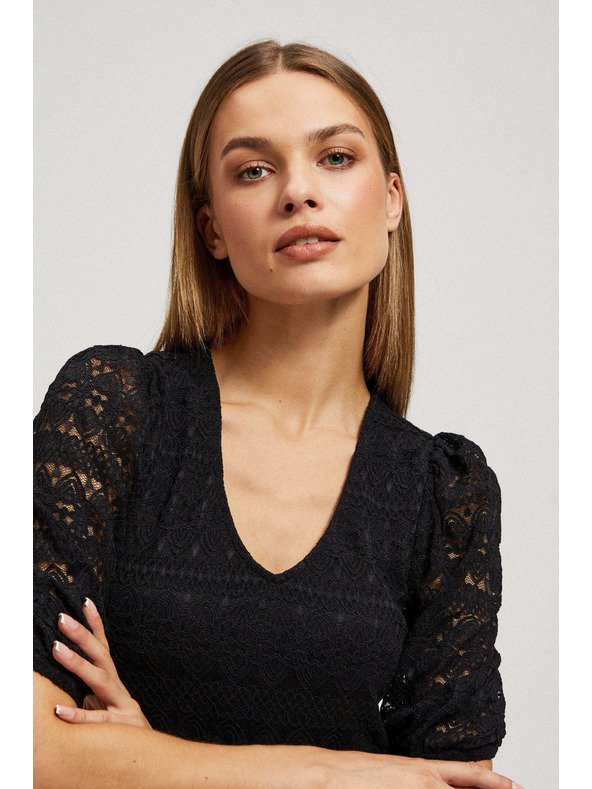 Moodo Fekete csipke blúz felfújt ujjakkal Moodo