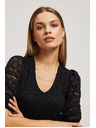 Moodo Fekete csipke blúz felfújt ujjakkal Moodo