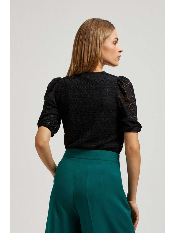 Moodo Fekete csipke blúz felfújt ujjakkal Moodo