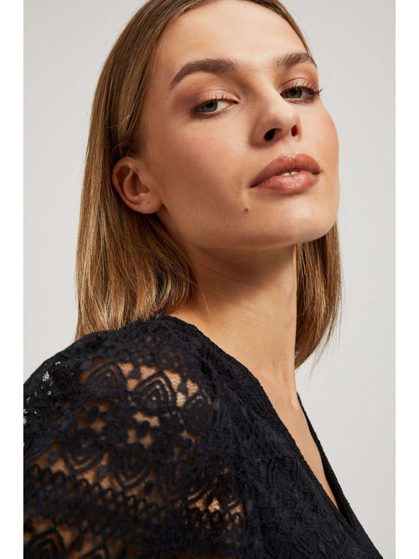 Moodo Fekete csipke blúz felfújt ujjakkal Moodo