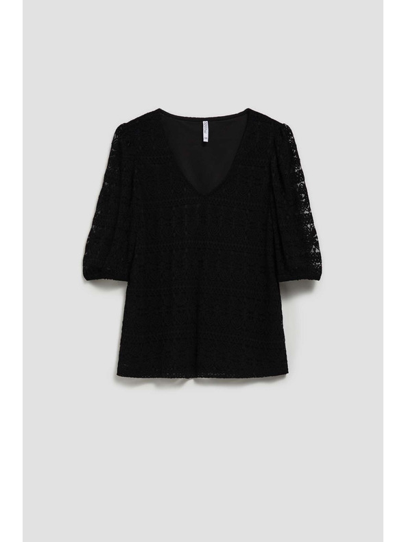 Moodo Fekete csipke blúz felfújt ujjakkal Moodo