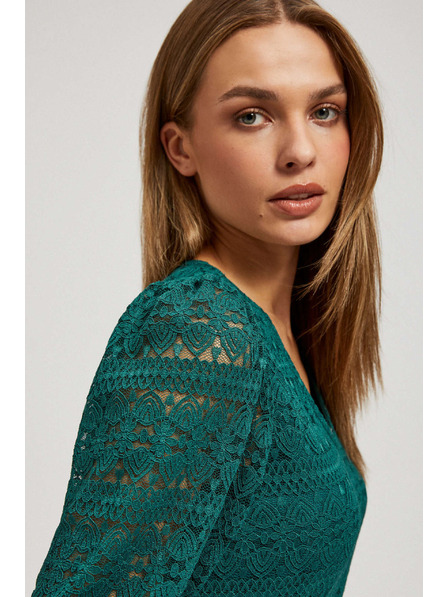 Moodo Smaragdzöld csipke blúz felfújt ujjakkal Moodo