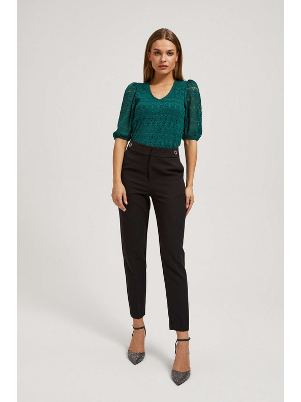 Moodo Smaragdzöld csipke blúz felfújt ujjakkal Moodo