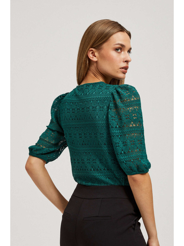 Moodo Smaragdzöld csipke blúz felfújt ujjakkal Moodo