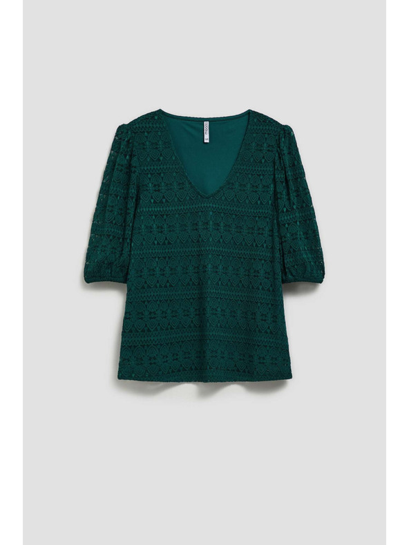 Moodo Smaragdzöld csipke blúz felfújt ujjakkal Moodo