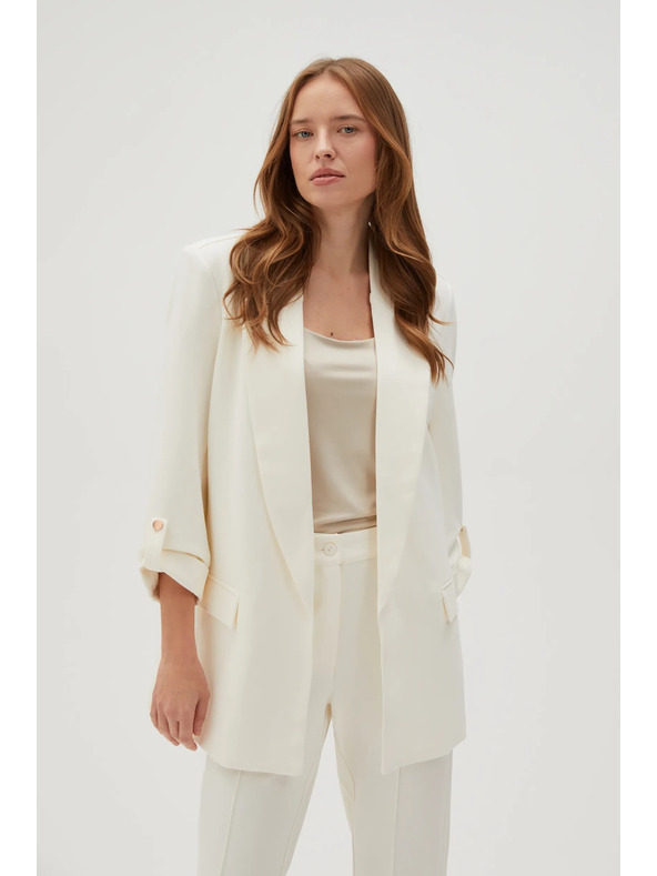 Moodo Elegáns fehér zakó felhajtott ujjakkal Moodo