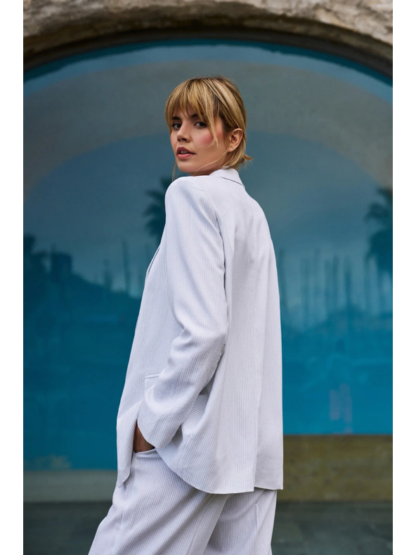 Moodo Csíkos viszkóz zakó fehér Moodo