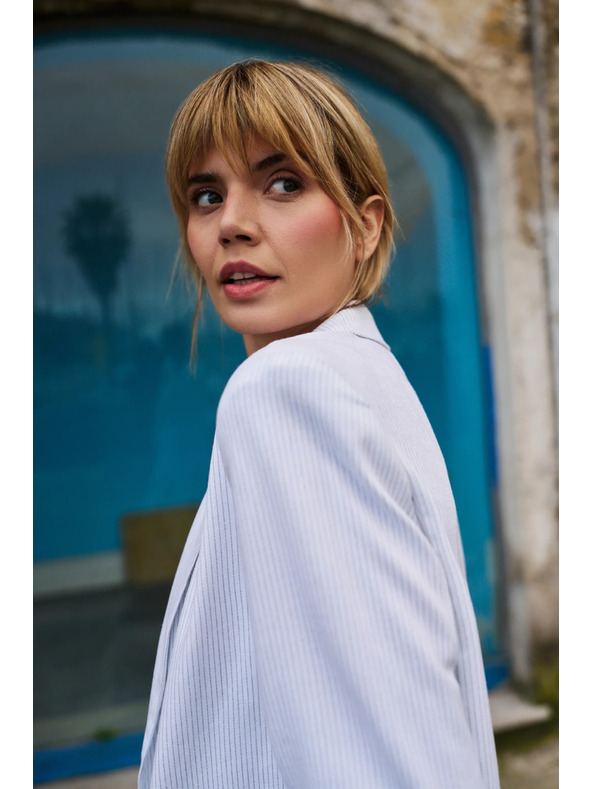 Moodo Csíkos viszkóz zakó fehér Moodo