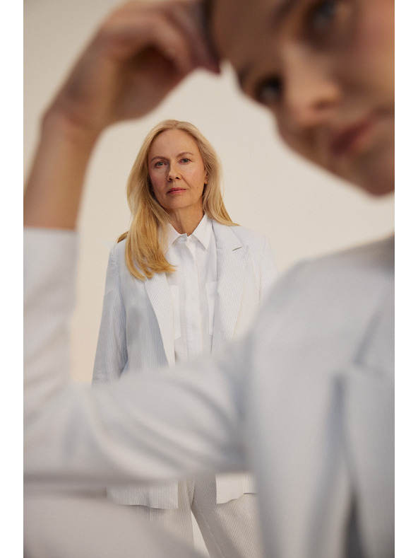 Moodo Csíkos viszkóz zakó fehér Moodo