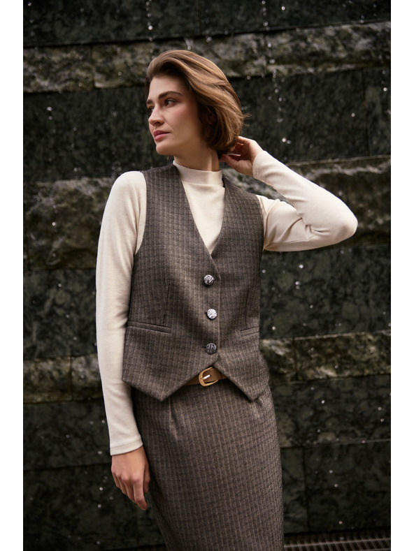 Moodo Elegáns sötétbézs mellény Moodo