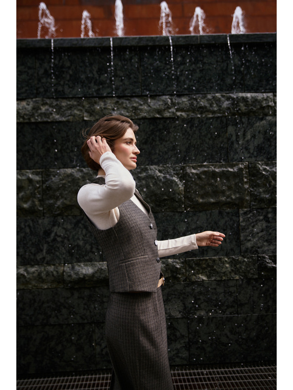 Moodo Elegáns sötétbézs mellény Moodo