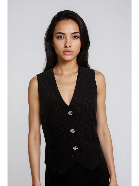 Moodo Fekete díszes gombos mellény Moodo