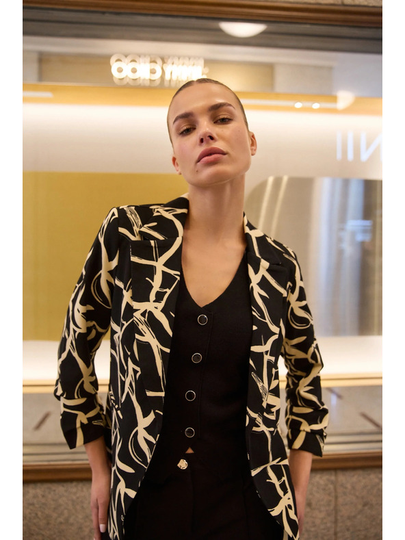 Moodo Zakó ráncolt 3/4-es ujjal fekete Moodo