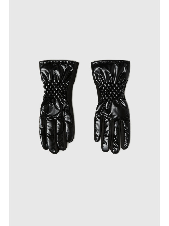 Moodo Fekete bőrutánzatú kesztyű Moodo