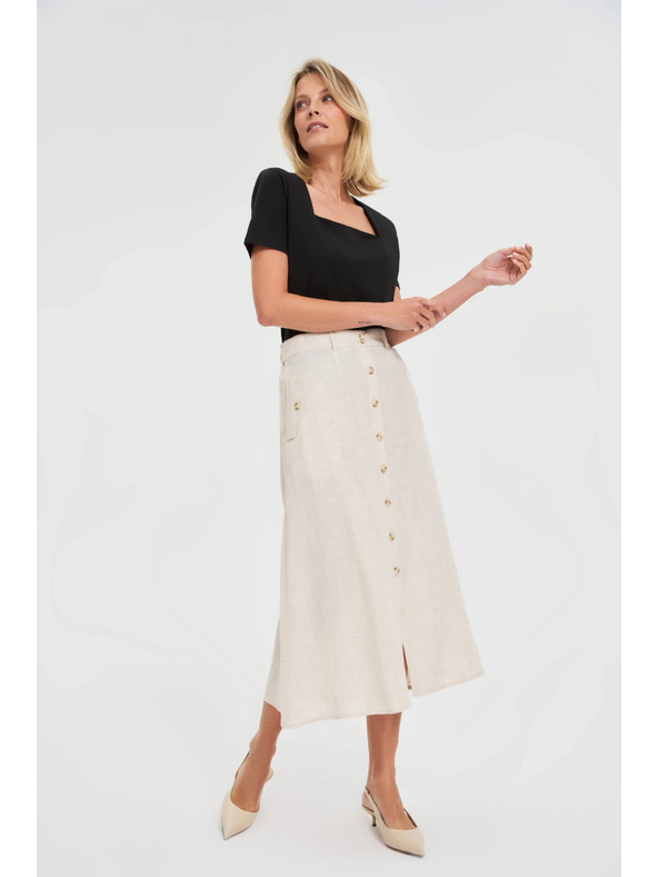 Moodo Bézs len midi szoknya Moodo