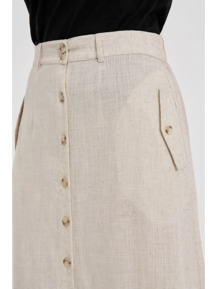 Moodo Bézs len midi szoknya Moodo