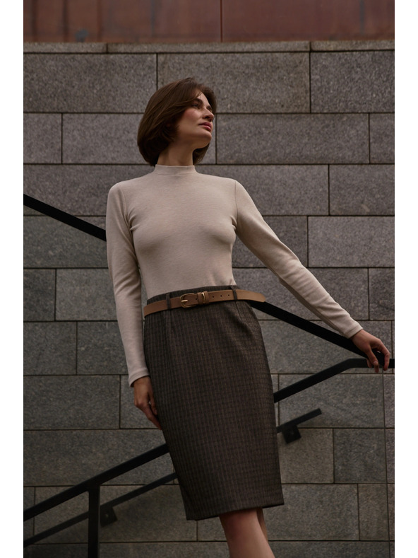 Moodo Térdig érő sötét bézs ceruzaszoknya Moodo