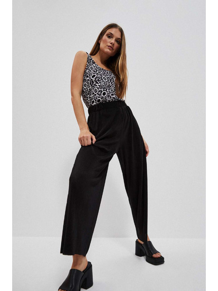 Moodo Fekete bordázott anyagú bő szárú nadrág Moodo