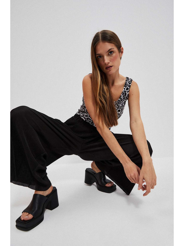 Moodo Fekete bordázott anyagú bő szárú nadrág Moodo