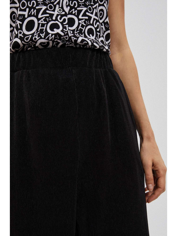 Moodo Fekete bordázott anyagú bő szárú nadrág Moodo