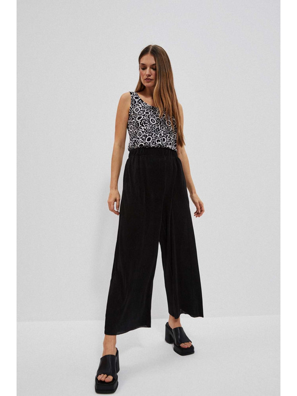 Moodo Fekete bordázott anyagú bő szárú nadrág Moodo