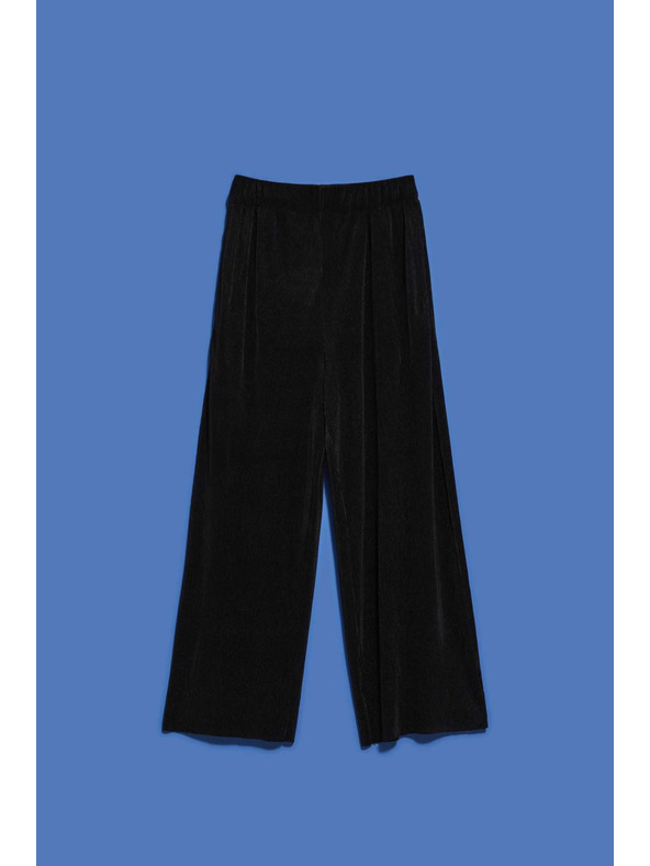 Moodo Fekete bordázott anyagú bő szárú nadrág Moodo