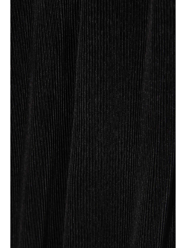 Moodo Fekete bordázott anyagú bő szárú nadrág Moodo