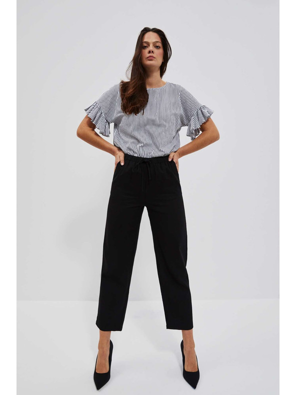 Moodo Fekete len egyenes szárú nadrág Moodo