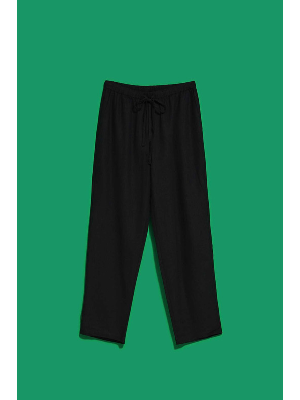 Moodo Fekete len egyenes szárú nadrág Moodo