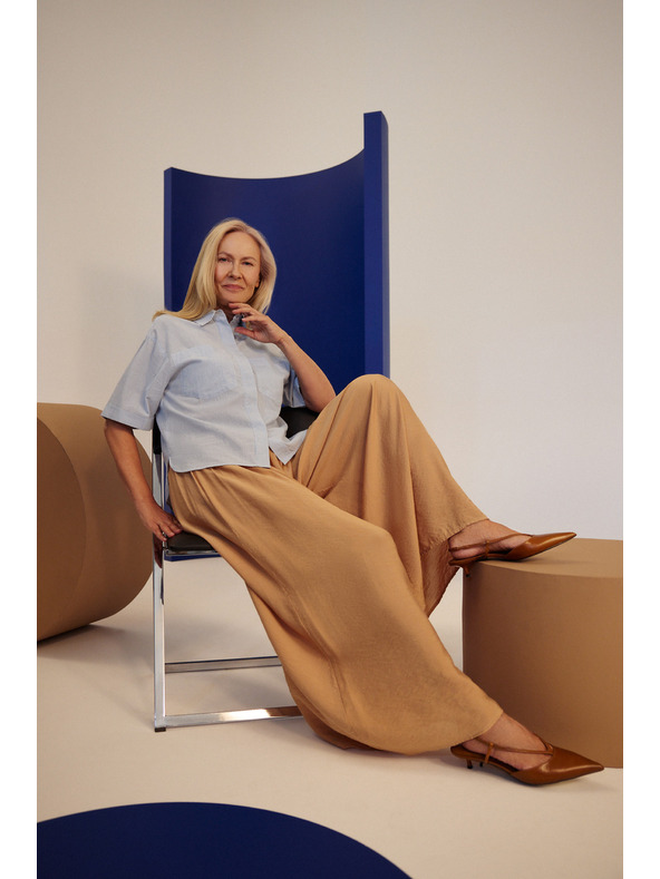 Moodo Viszkóz bézs széles szárú nadrág Moodo