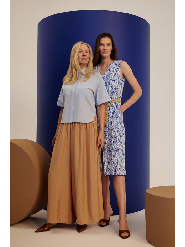 Moodo Viszkóz bézs széles szárú nadrág Moodo