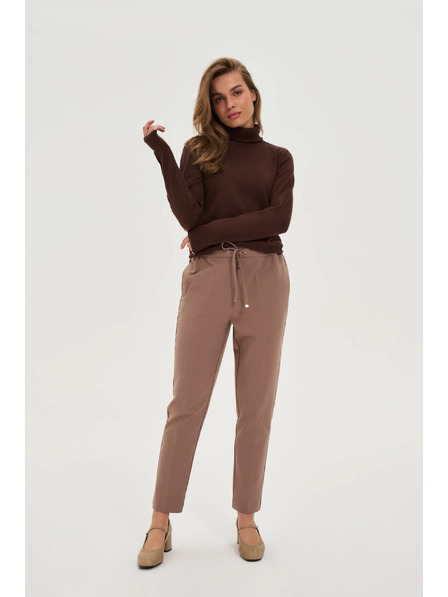 Moodo Sötét bézs strukturált egyenes szárú nadrág Moodo
